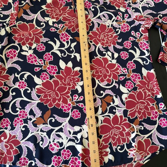 Van Heusen Floral Long Sleeve Blouse Navy Red Pink Size M - Picture 4 of 5